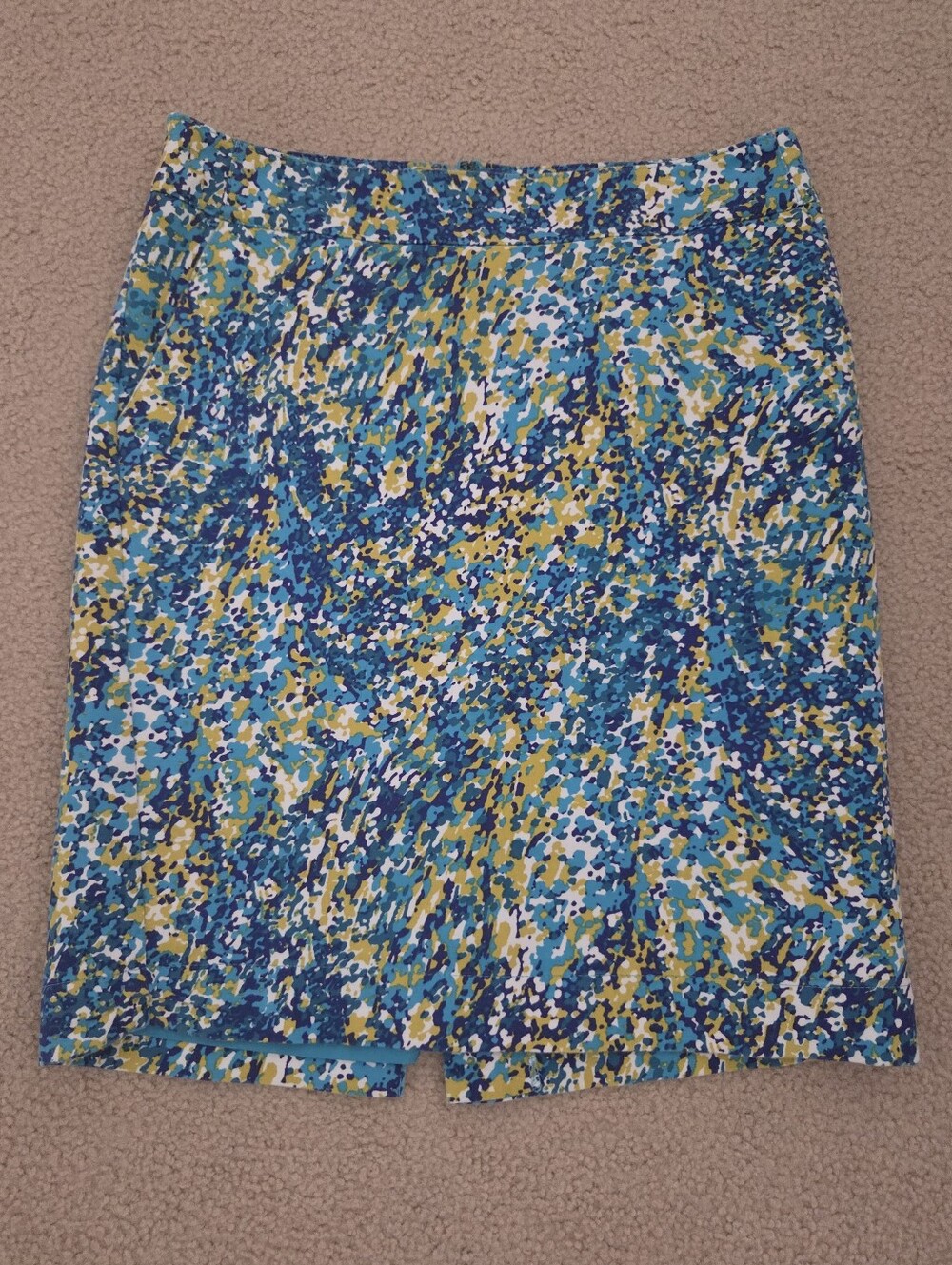 Merona Blue & Yellow Abstract Speckled Print Pencil Skirt
